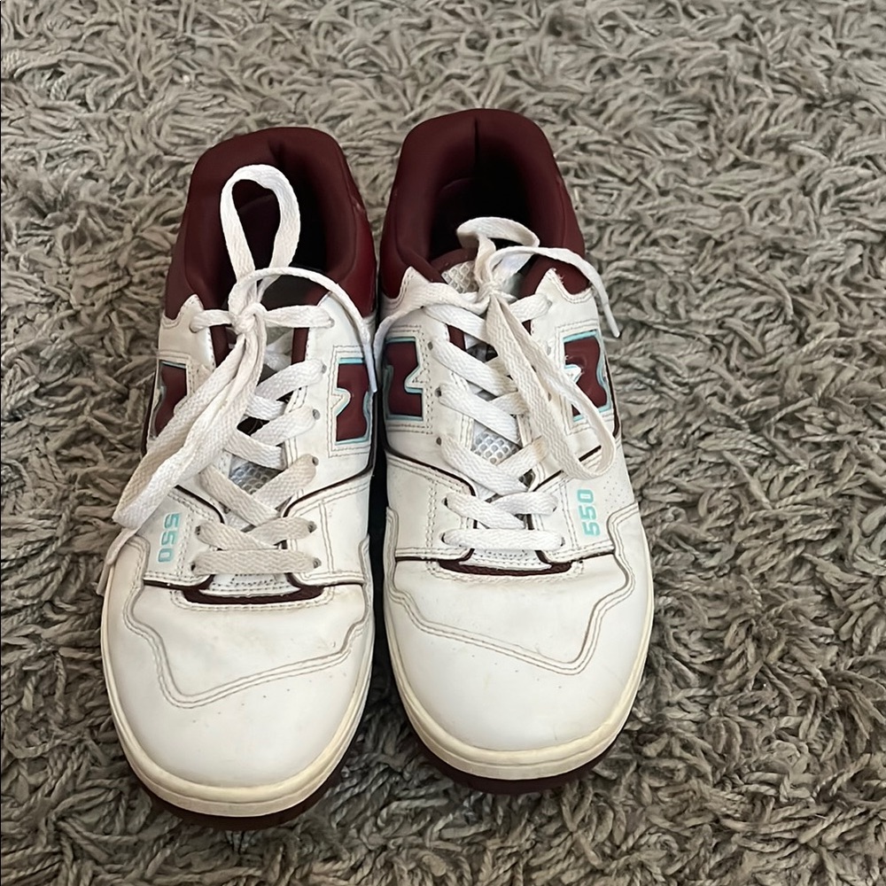 New Balance White and Red Classic Sneakers